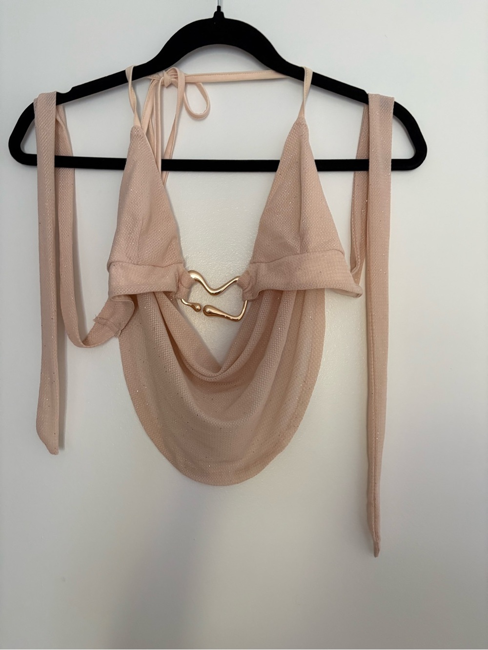 Chiffon Drape Bralette in Nude with Gold Accent